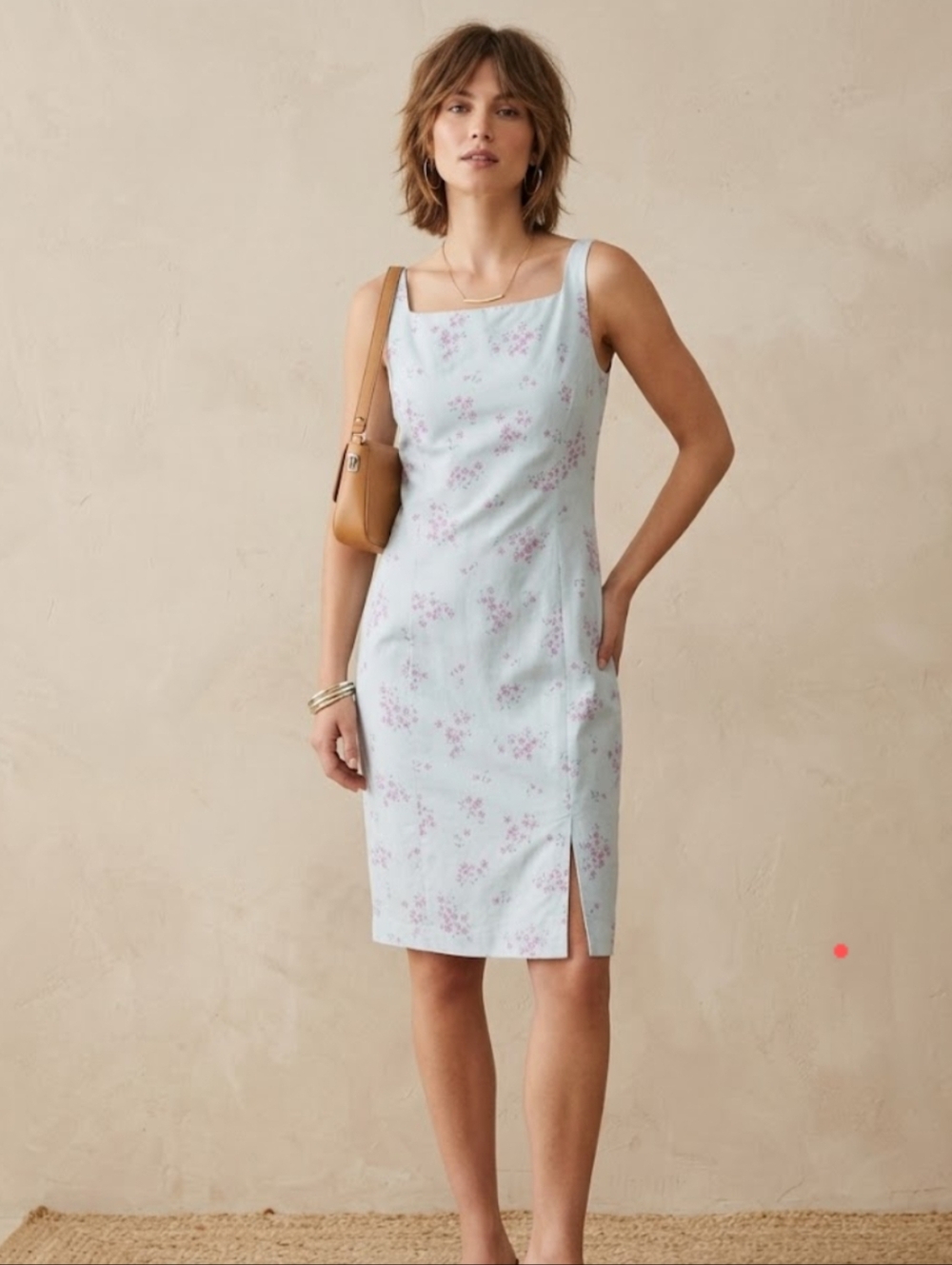 Vintage 90s Y2K Ann Taylor Silk Linen Blend Blue Floral Shift Dress Size 12